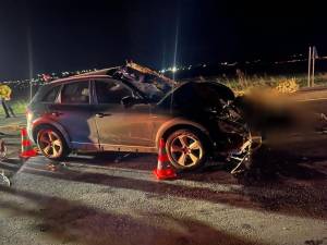 Un autoturism a intrat violent într-o căruță care se deplasa pe drumul național/european