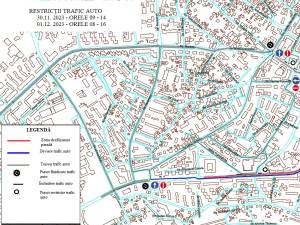 Harta zonelor cu restricții de circulație pentru zilele de 30 noiembrie si 1 Decembrie 2023 - sursa Poliţia Locală Suceava