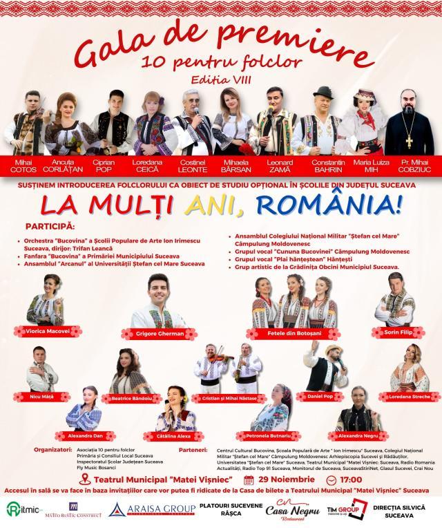 Gala de premiere „10 pentru folclor”, ediția a VIII-a, la Suceava și Putna