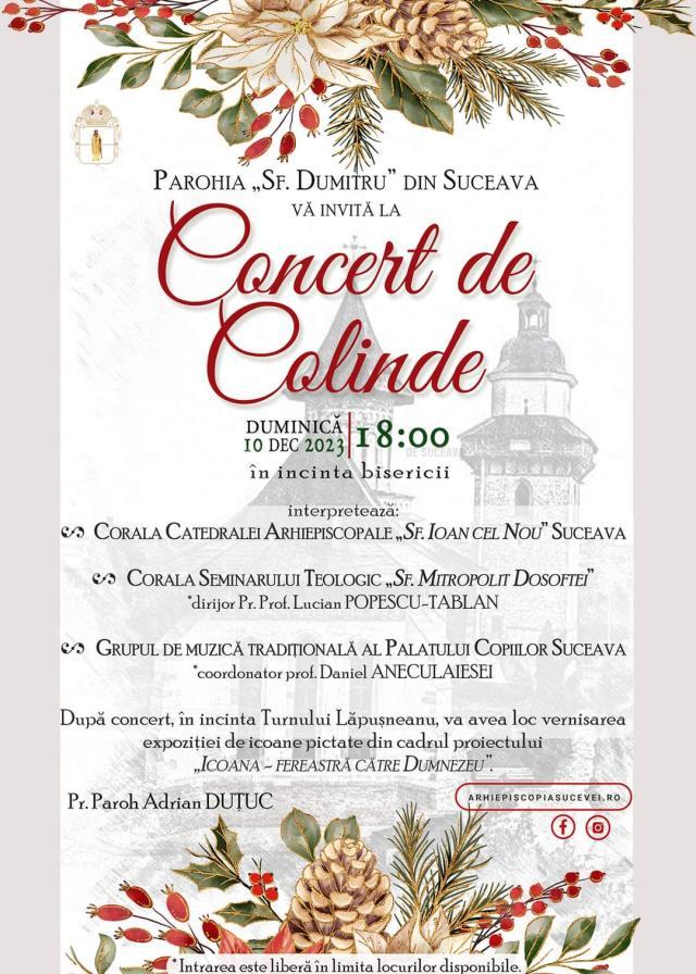 Concert de colinde, duminică, la Parohia „Sf. Dumitru” din Suceava