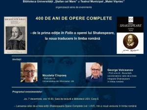 Shakespeare, 400 de ani de opere complete, un eveniment dedicat admiratorilor marelui dramaturg englez