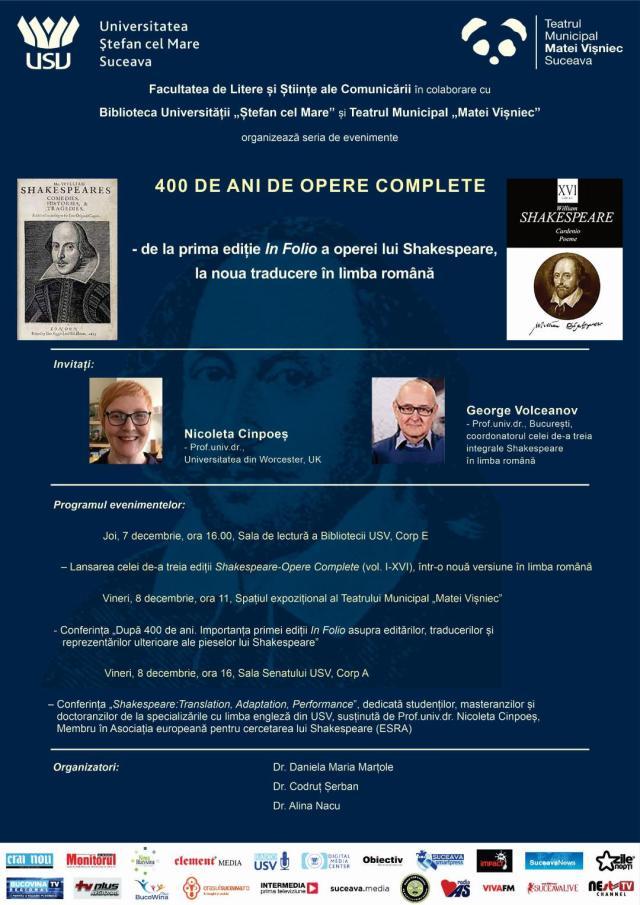 Afișul evenimentului „400 de ani de opere complete Shakespeare”