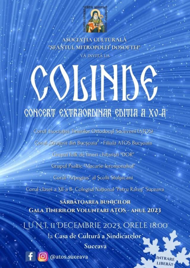 „Colinde”, concert extraordinar organizat de Asociația Culturală „Sfântul Mitropolit Dosoftei”, la Casa de Cultură Suceava