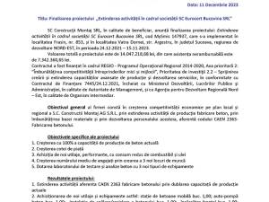 Titlu: Finalizarea proiectului  „Extinderea activității în cadrul societății SC Eurocert Bucovina SRL”