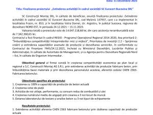 Titlu: Finalizarea proiectului „Extinderea activității în cadrul societății SC Eurocert Bucovina SRL”