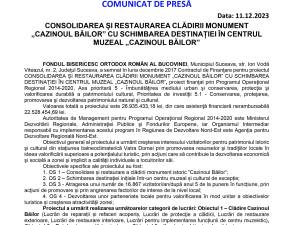 CONSOLIDAREA ȘI RESTAURAREA CLĂDIRII MONUMENT „CAZINOUL BĂILOR” CU SCHIMBAREA DESTINAȚIEI ÎN CENTRUL MUZEAL „CAZINOUL BĂILOR”