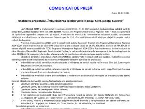 Finalizarea proiectului „Îmbunătățirea calității vieții în orașul Siret, județul Suceava”