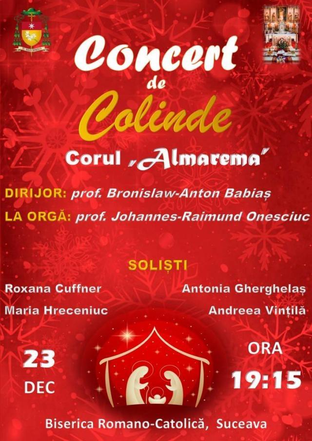 Concert de colinde, sâmbătă, la Biserica Romano-Catolică „Sf. Ioan Nepomuk” Suceava