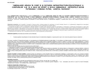 “AMENAJARE ARHIVA ÎN CORP B ŞI DOTAREA INFRASTRUCTURII EDUCAŢIONALE A CORPURILOR A,B SI A SALII DE SPORT A ŞCOLII GIMNAZIALE „ MITROPOLIT IACOB PUTNEANUL”, COMUNA PUTNA, JUDEŢUL SUCEAVA”