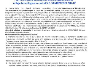Anunț finalizare proiect: „Diversificarea activităţilor prin achiziţionarea de utilaje tehnologice în cadrul S.C. SAMBYTENET SRL-D”