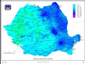 Temperaturile minime resimtite marți, 9 ianuarie - sursa ANM