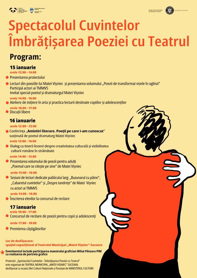 Programul evenimentelor dedicate Zilei Culturii Naționale din cadrul proiectului ”Spectacolul Cuvintelor – Îmbrățișarea Poeziei cu Teatrul”