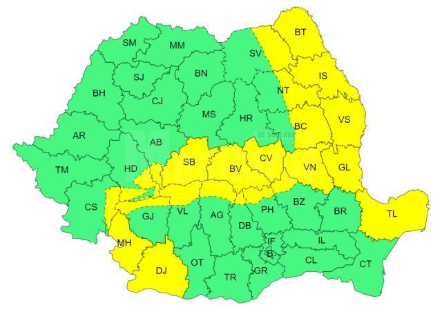 Cod galben de intensificări ale vântului și viscol, până vineri seara