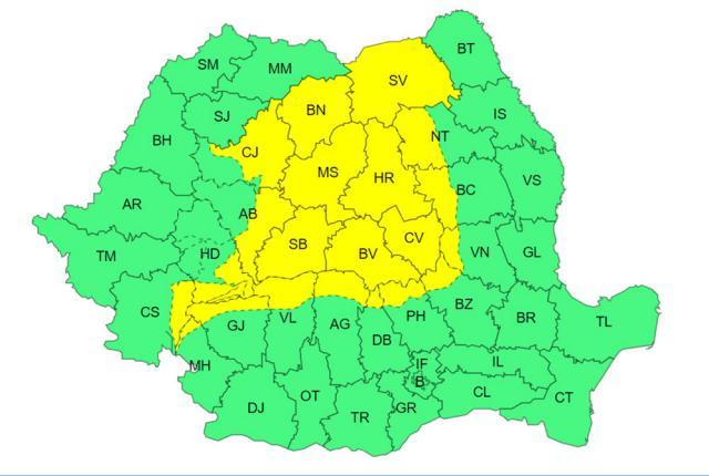 Cod galben de precipitații însemnate cantitativ, până marți seara