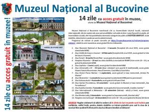 14 zile cu acces gratuit la obiectivele culturale administrate de Muzeul Național al Bucovinei