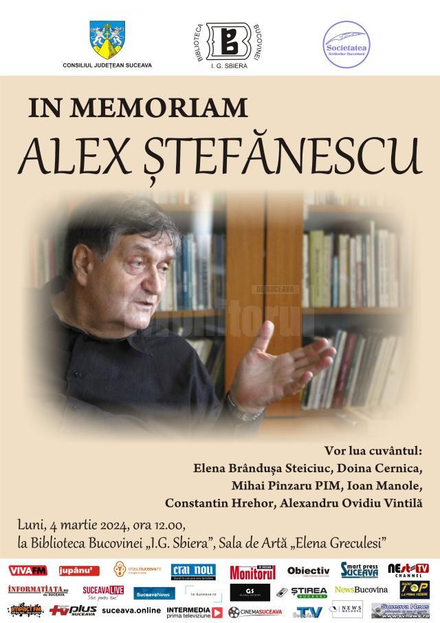 „În Memoriam Alex Ștefănescu”, eveniment cultural, luni, la Biblioteca Bucovinei