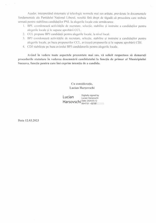 Harșovschi a anunțat oficial înscrierea în cursa internă pentru a fi desemnat candidat de primar la Suceava din partea PNL