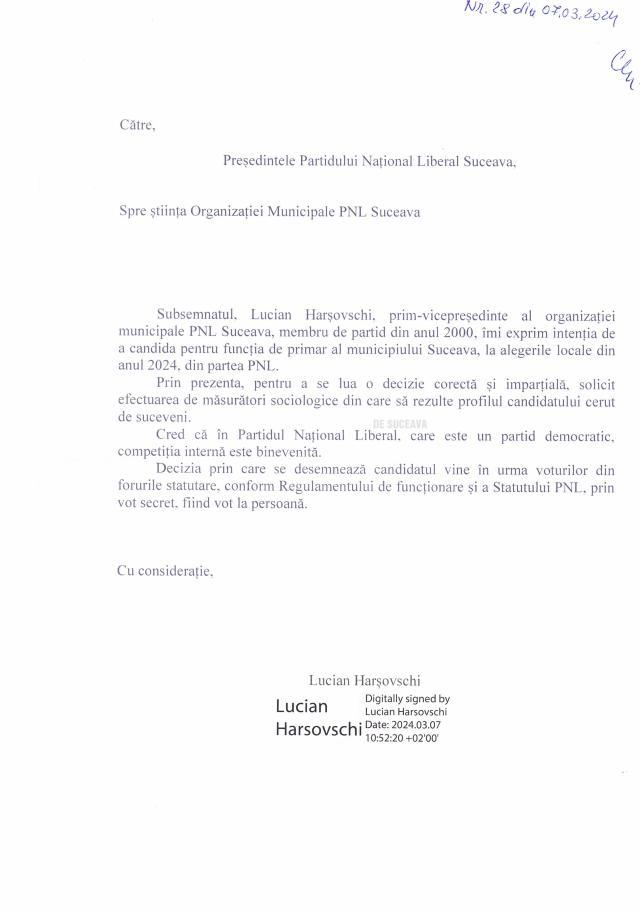 Harșovschi a anunțat oficial înscrierea în cursa internă pentru a fi desemnat candidat de primar la Suceava din partea PNL