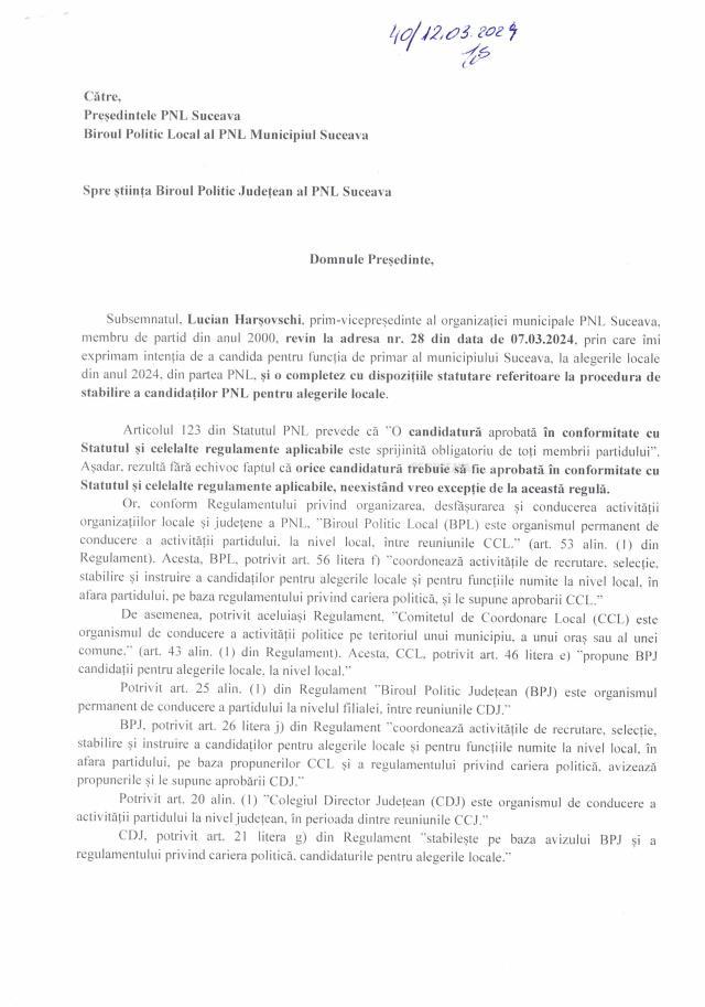 Harșovschi a anunțat oficial înscrierea în cursa internă pentru a fi desemnat candidat de primar la Suceava din partea PNL