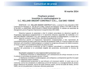 Investiție în retehnologizare la S.C. HELLAND ORIZONT CONSTRUCT S.R.L., Cod SMIS 158840