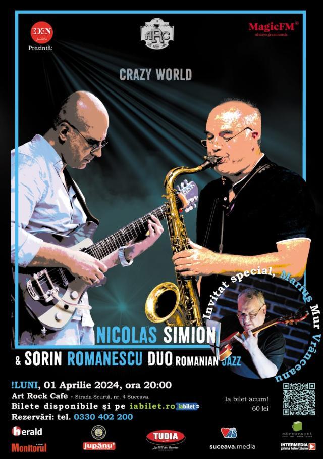 Nicolas Simion & Sorin Romanescu Duo, în concertul Crazy World, de la Art Rock Cafe