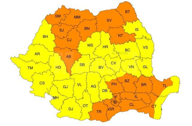 Cod portocaliu de vânt puternic pentru întreg județul Suceava