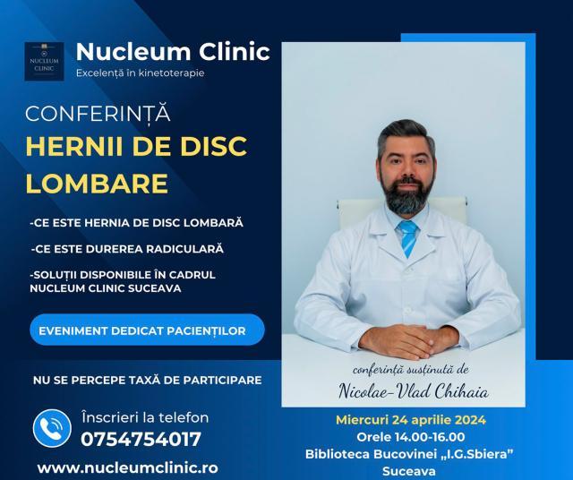 Conferința „Hernii de disc lombare”, adresată publicului larg, la Biblioteca Bucovinei „I.G. Sbiera”