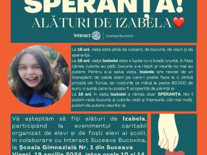 „Dăruiește speranță!”, eveniment caritabil pentru Izabela Socoliuc, eleva de la „Mihai Eminescu” diagnosticată cu leucemie