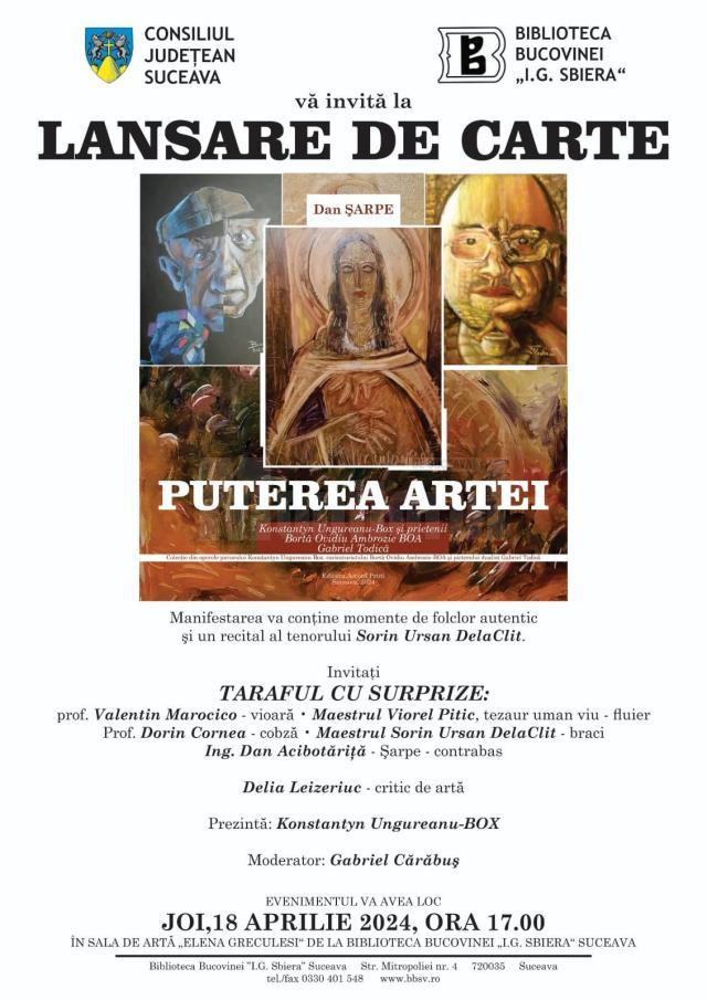 Albumul „Puterea artei”, de Dan Șarpe, va fi lansat, joi, la Biblioteca Bucovinei