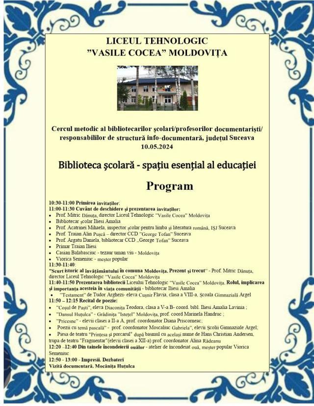 Cerc metodic al bibliotecarilor școlari, la Liceul Tehnologic ”Vasile Cocea” Moldovița