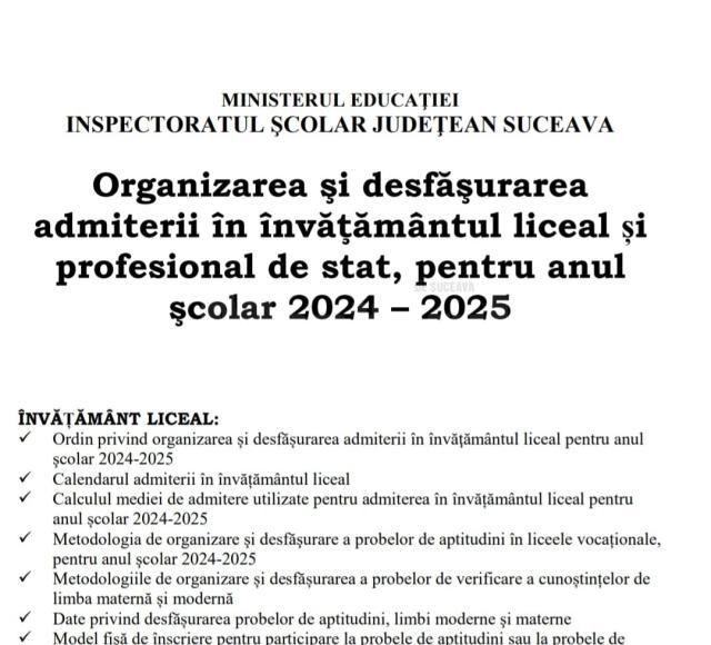 Broșura de admitere la liceu, 2024 – 2025, este disponibilă online