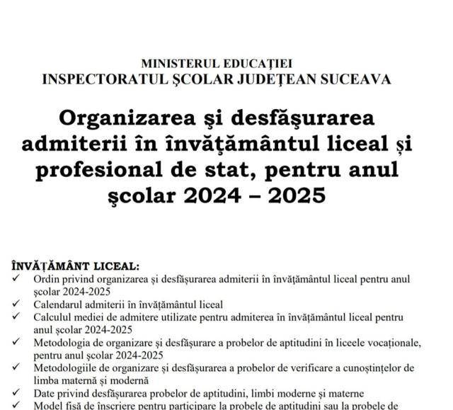 Broșura de admitere la liceu, 2024 – 2025, este disponibilă online