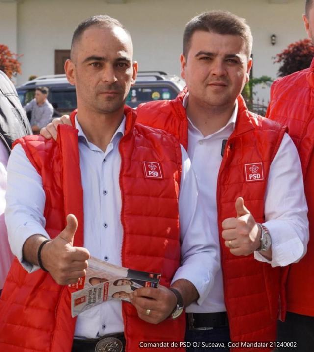 Candidatul PSD la Primăria Vatra Moldoviței, Anghel Nicolae Stiblei, și Gheorghe Șoldan
