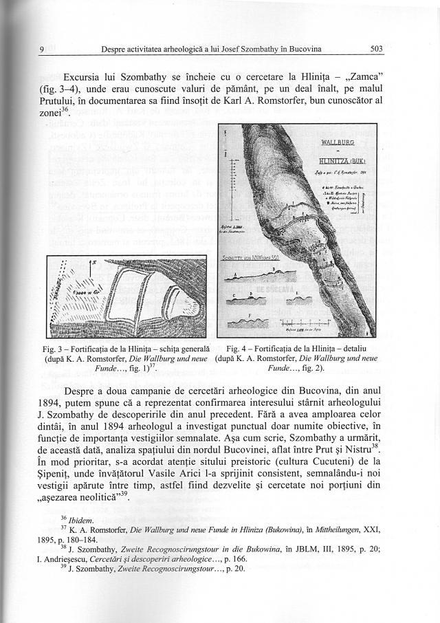 Fortificaţia de la Hliniţa (regiunea Cernăuţi, Ucraina, ridicare topografică de Karl A. Romstorfer, publicată în 1895)