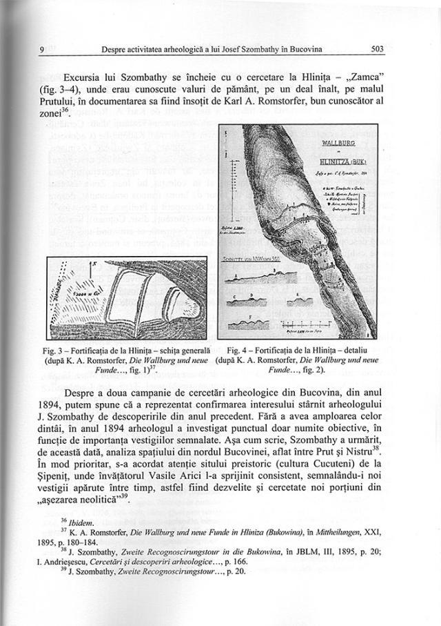 Fortificaţia de la Hliniţa (regiunea Cernăuţi, Ucraina, ridicare topografică de Karl A. Romstorfer, publicată în 1895)