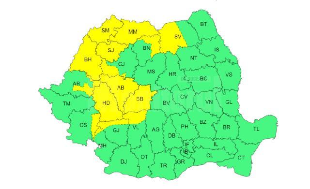 Cod galben de furtuni cauzate de instabilitatea atmosferică, până diseară