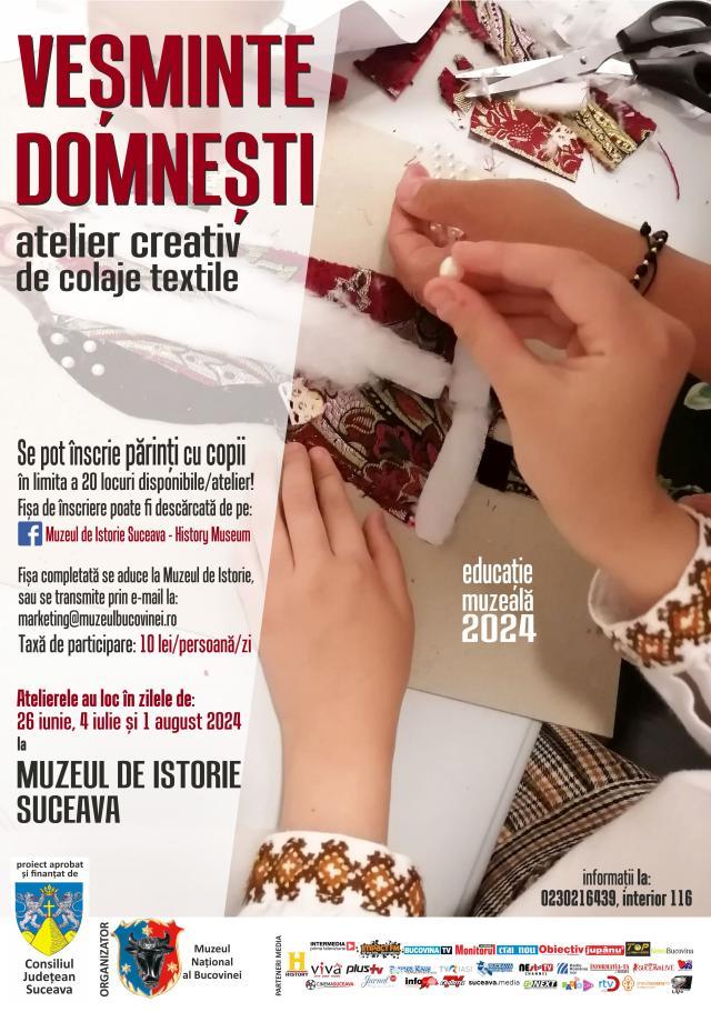 „Veșminte domnești”, atelier creativ de colaje textile, organizat de Muzeul Național al Bucovinei