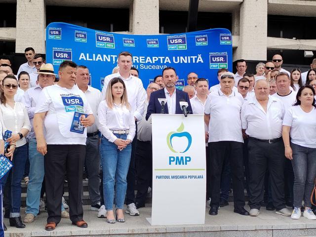 Membrii și susținătorii partidelor din Alianța Dreapta Unită au participat la un marș de susținere a candidaturii lui Marian Andronache pentru Primăria Suceava