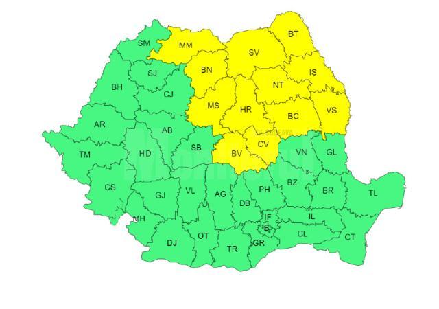 Cod galben de furtuni în 10 județe, cod portocaliu de caniculă în sudul țării