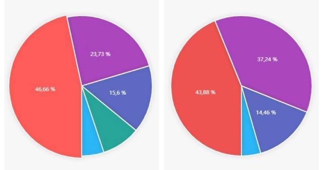 Voturile pentru cadidații la funcția de primar (graficul din stânga) și pentru candidații la președenția CJ la secția nr.8