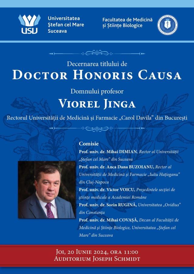 Titlul de Doctor Honoris Causa, acordat prof. univ. dr. Viorel Jinga, rectorul Universității de Medicină și Farmacie din București