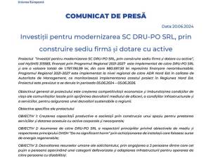 Investiții pentru modernizarea SC DRU-PO SRL, prin construire sediu firmă și dotare cu active