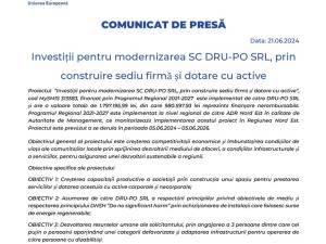 Investiții pentru modernizarea SC DRU-PO SRL, prin  construire sediu firmă și dotare cu active