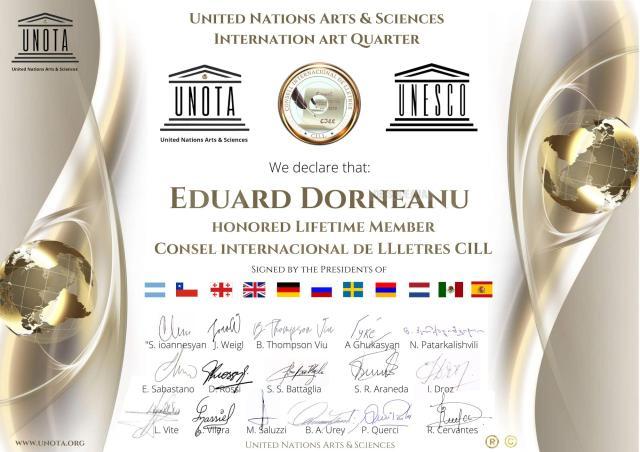 Scriitorul sucevean Eduard Dorneanu a fost numit recent membru de onoare al United Nations Arts & Scients Internation Art Quartier (UNOTA)