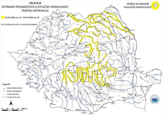 Avertizare hidrologică 3-4 iulie 2024