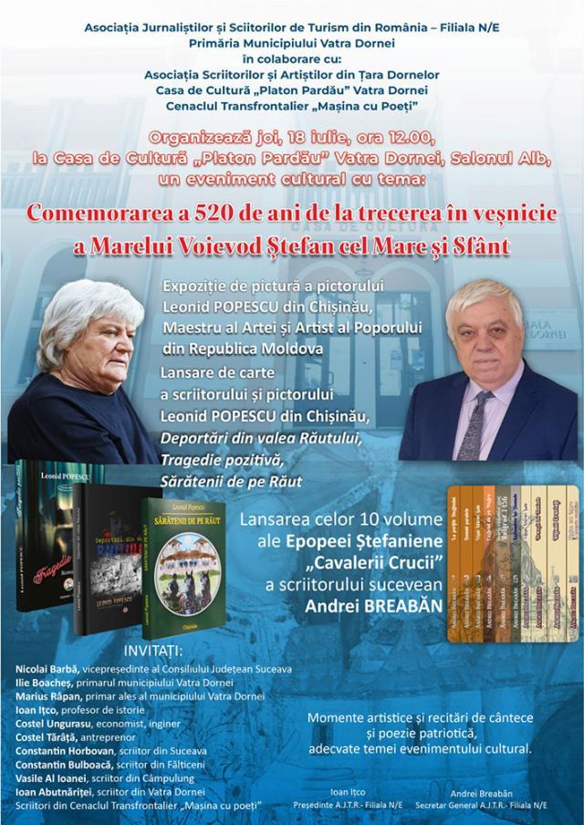 „Comemorarea a 520 de ani de la trecerea în veșnicie a Marelui Voievod Ștefan cel Mare și Sfânt”, astăzi, la Vatra Dornei