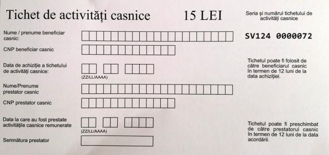 Tichet activități ocazionale - faţă