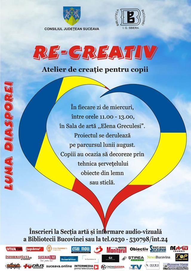 „Re-Creativ”, atelier de creație pentru copii, la Biblioteca Bucovinei