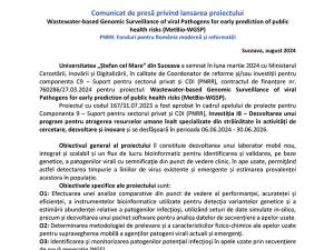 Comunicat de presă privind lansarea proiectului Wastewater-based Genomic Surveillance of viral Pathogens for early prediction of public health risks (MetBio-WGSP) PNRR: Fonduri pentru România modernă și reformată!