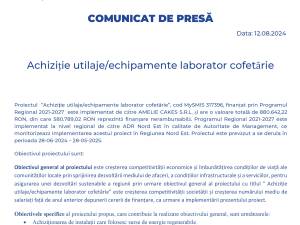 Achiziție utilaje/echipamente laborator cofetărie